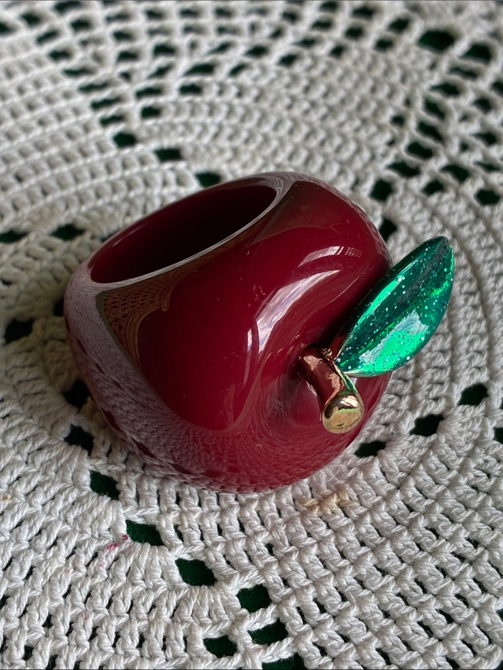 Whimsical Red Apple Resin Ring poison apple snow white evil queen fairy tale 6.5